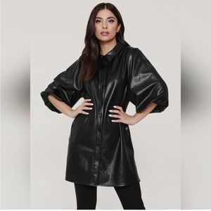 DOLCE CABO | NWOT Vegan Leather Puff Sleeve | short mini dress | size Large L